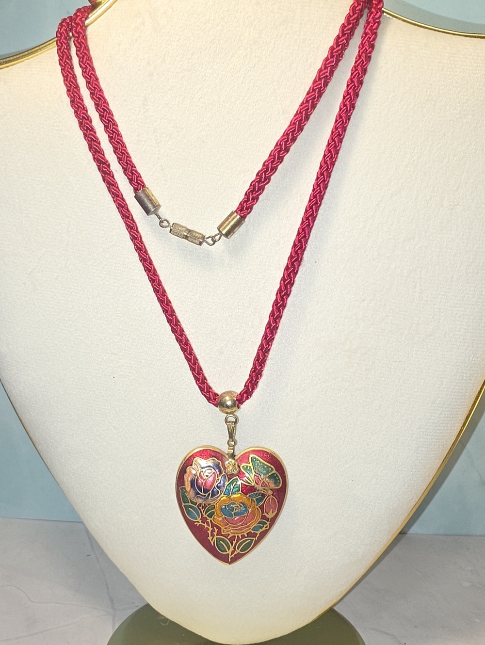 Red Cloisonné Heart Pendant Necklace - Unbranded